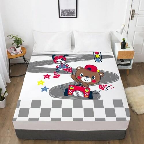 Car Cartoon Kids Elastic fitted sheet bed sheet With An Elastic Band 150x200 Mattress Cover Bed cover for children baby bear