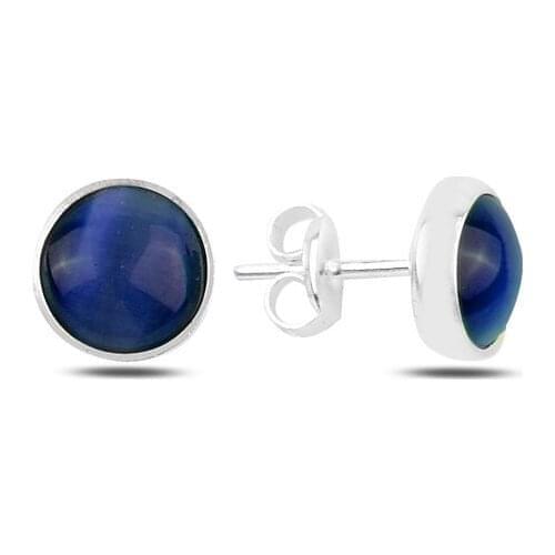Silverlina Silver Round Blue Cat 'S Eye Earrings