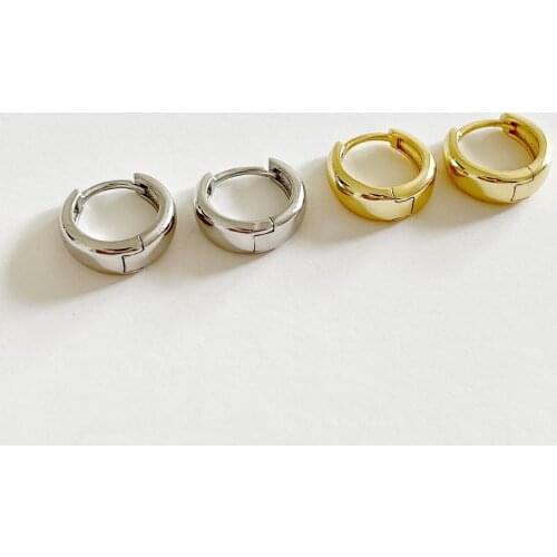 1Pair 18K Gold Authentic 925 Sterling silver Mental Round Hoop Huggie Earrings FINE jEWELRY TLE2254