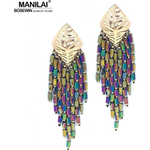 MANILAI Statement Bright Beads Drop Earrings Trendy Handmade Bohemia Multi Color Long Bead Tassel Earrings Party Wedding Jewelry