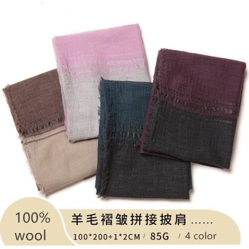 Naizaiga 100% wool Wool scarf pleated shawlpatchwork solid women luxury women shawl fashion thin girl scarves , ,PS205