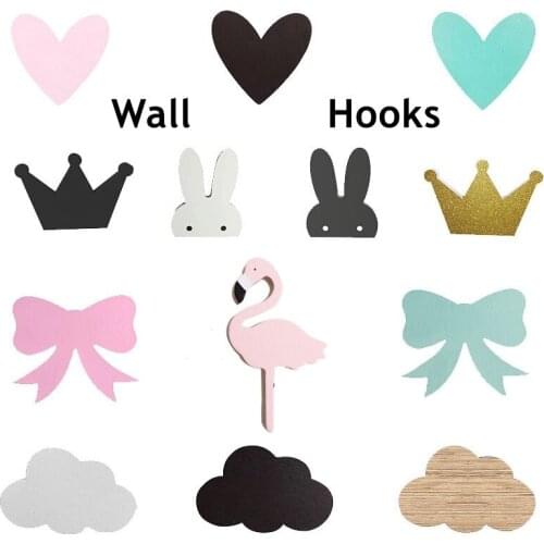 Nordic Wooden Kids Room ClothesHook Room Wall Decoration Wall Sticker Flamingo Swan Hanger Cartoon Hook For Bedroom Home Decor