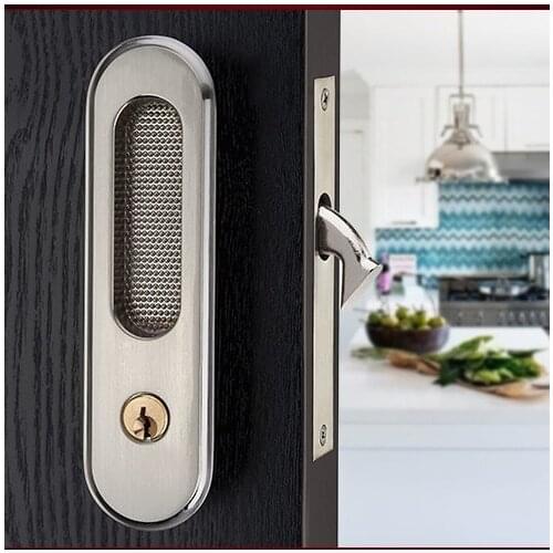 Hidden Zinc Alloy Sliding Door Lock handles for interior door locker door pull room door handle Pulls Mechanical Outdoor Lock