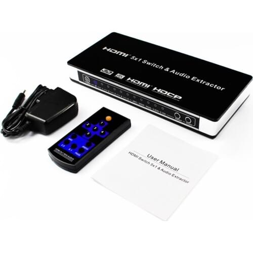 HDMI Switch 5x1 HDMI Switcher Converter Audio Extractor support 4Kx2K 3D EDID ARC Audio 7.1CH/ADV/2CH