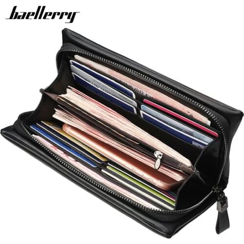 Baellerry Large Capacity Card Wallet Men Vintage Purse Business Card Holder Wallet For Men Long Leather Cardholder Men Wallets