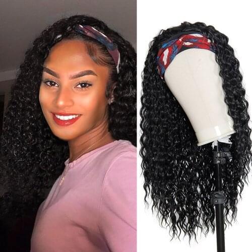 YxCheris Synthetic Headwraps Hair Wig Long Wavy Headband Wig for Black Women None Replacement Body Wave 22inch Afro Curly Hair