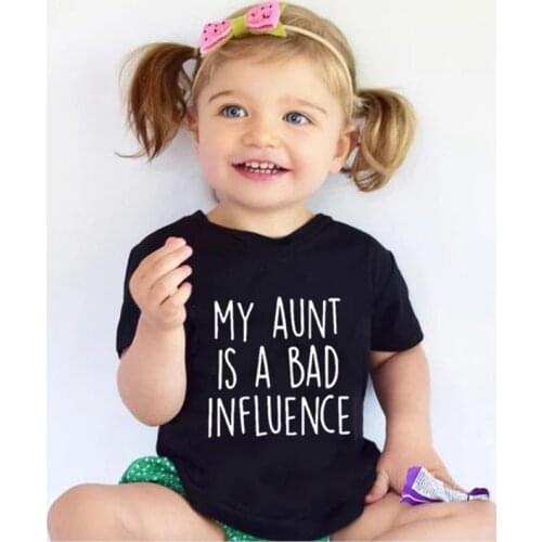 My Aunt Is A Bad Influence Funny Letter Print Kids Tshirt Boys Girls Short Sleeve T-shirt Aunt Present Baby Toddler Clothes