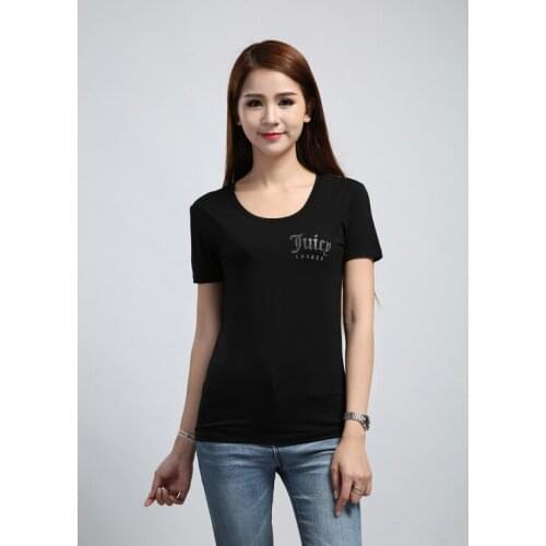 JUICY LOVERS Brand Women T-Shirt pink black blue white elastic short sleeves mercerized cotton casual Shirts V-Neck summer Tops