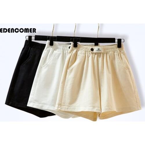 2021 Large Size Womens Summer Loose and Comfortable Washed Cotton Casual Hot Pants with Slim Waist and Wide Legs Shorts