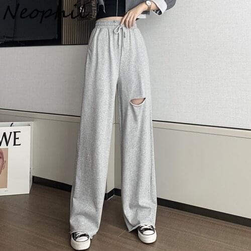 Neophil 2021 Women Straight Loose Hole Sports Long Pants Pockets Athletic Exercise Trousers Black Casual Pantalones Femme P21608