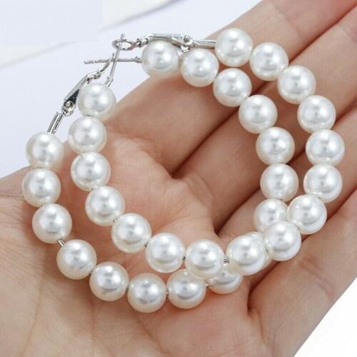 1 Pair Elegant White Pearls Statement Earrings Women Oversize Pearl Circle Ear Rings Earrings