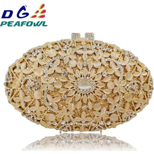 Custommade Diamond Opal Flower Shape Women Gold Crystal Clutch Hard Metal Bridal Clutches Handbag Wedding Purse Evening Bags