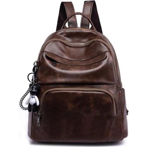 High Quality PU Leather Backpack Women 2021 Fashion New Small Bagpack Ladies Leisure Travel Back Pack School Bags Black Coffee