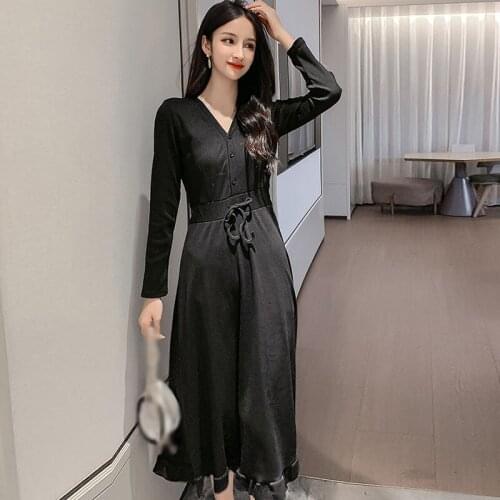 Spring Autumn V-neck Slim Dress Women Ruffled Dress Fashion Female Dress Vestido