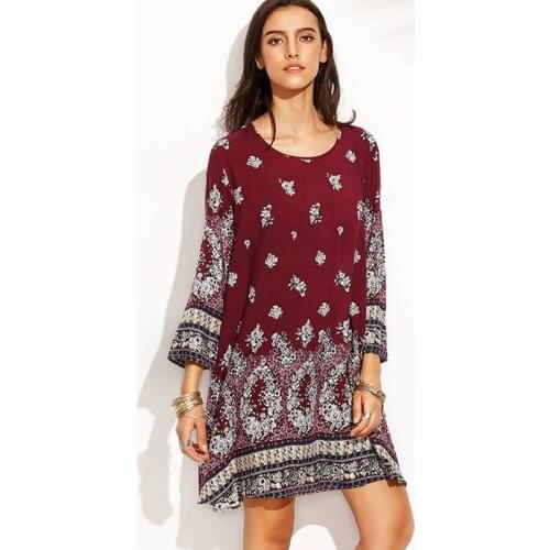 2019 New Spring Summer Dress Casual Fashion Trendy Temperament Print Large Size Loose Long Sleeve Round Neck Women Dress ZW180