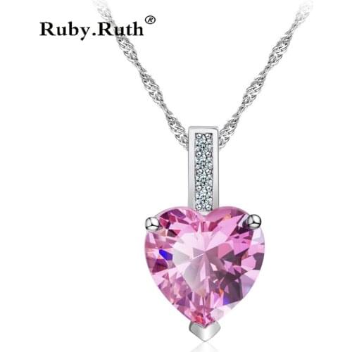 Women wedding Jewelry Blue pink white Crystal Heart Shape Silver color Necklces Pendant Europe Favorite Necklace Dropshipping
