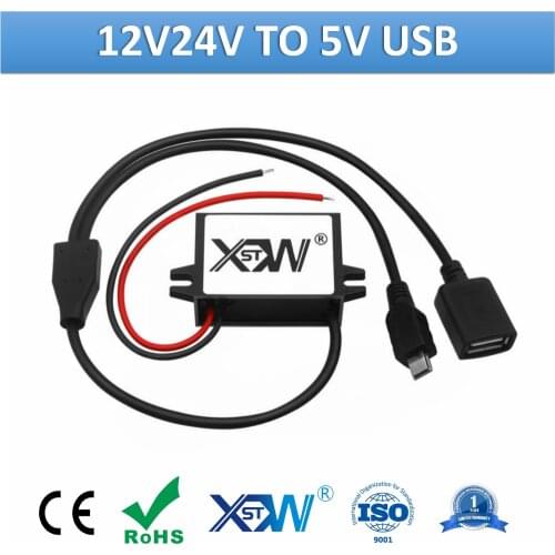 12V 24V to 5V 3A 5A 15W 25W Step Down DC-DC Converter Mini Micro Type C USB Cable with Car Charger for Mobile Portable Charge