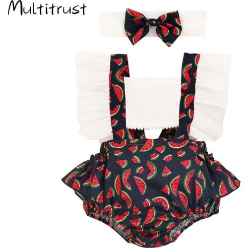 Multitrust Cute Newborn Baby Girl 0-24M Floral Clothes Print Tank Tops Shorts Romper Headband 2PCS Princess Girls Summer Clothes
