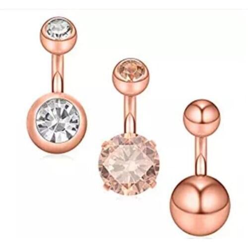 3pcs/set Stainless Steel Navel Rings For Women Navel Bars Rose Gold Crystal Belly Button Ring Piercing Sexy Body Jewelry Gifts