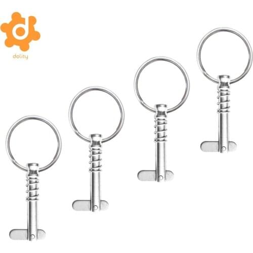 4 Pieces Boat Bimini Top Fitting Hardware Spring Loaded Quick Release Pins 1/4' Stainless Steel with Pull Ring Polished Finish