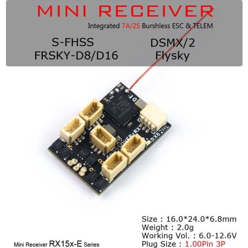 AEORC RX15X-E series Mini Micro RX 7CH Receiver Integrated 2S 7A brushless ESC With TELEM 1.00pin Connector Plug