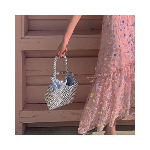 High Quality Acrylic pearl bag Women Luxury Design Flap Messenger Bags Handmade Beading Crossbody Bags Chic Korean Vintage Purse