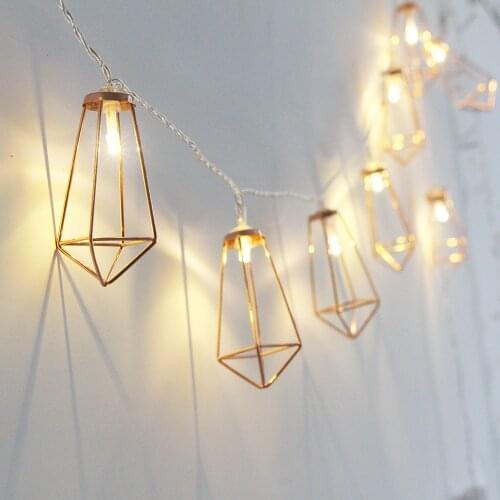 Diamond String Lights USB/Battery Operated Geometric String Lights Rose Gold Metal Lamps Decor for Indoor Wedding Party Bedroom