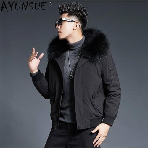 AYUNSUE Jackets for Men Clothing Winter Jacket Thick Parka Real Rabbit Fur Coat 100% Raccoon Fur Collar Hommes Veste LXR845