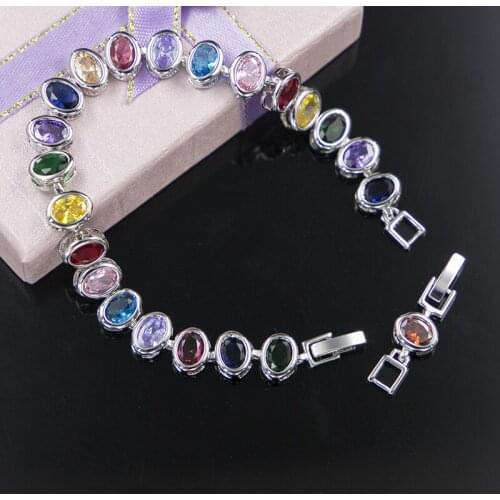 Shiny CZ Promotion Summer Popular Many Colors Zircon Silver Color Charm Bracelet For Decoration Fashion Free Shipping