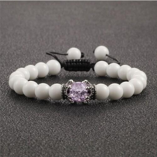 Handmade Braided Beads Bracelet Natural White Porcelain Stone Elastic Men Crown Bracelets For Women Yoga Adjustable Jewelry