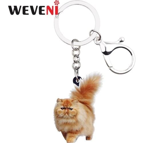 WEVENI Acrylic Fatty Fluffy Cat Kitten Key Chains Keychain Rings Jewelry For Women Girls Teen Handbag Car Charms Pet Accessories