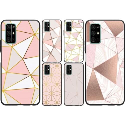 Rose Gold Geometry For Huawei Honor 50 SE V30 View 20 V20 30i 30S 30 20S 20E 20i 20 Lite Pro Plus Soft Phone Case