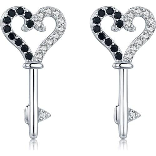 New [Black Awn] Romantic 925 Sterling Silver Jewelry Natural Party key Stud Earrings for Women Bijoux T220