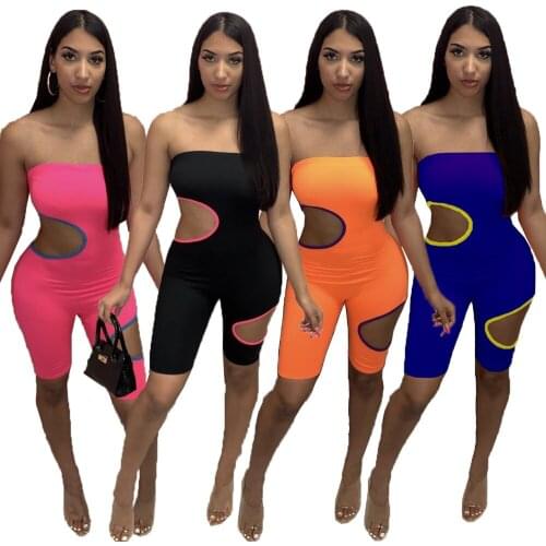 HAOOHU Womens Clothing New Style Womens fashion Casual Loose Solid Color Ripped Hole Color Matching Jumpsuit