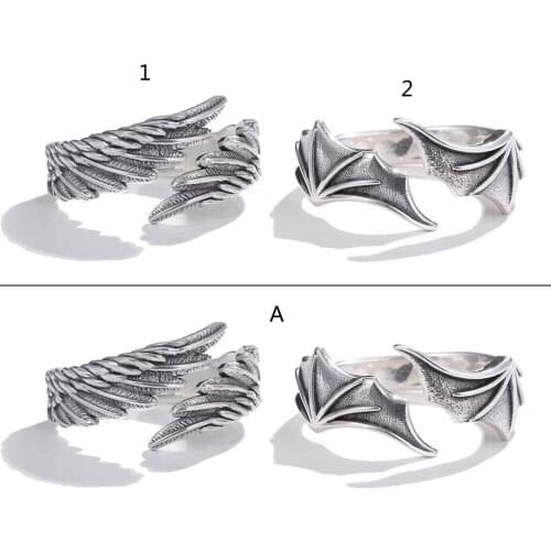 Trendy Angel Demon Rings Unisex Simple Wing for Lover Couple Set Friendship Wedding Engagement Open Rings B03B
