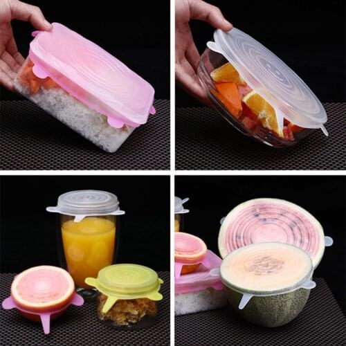 6 Pcs Food Silicone Cover Cap Universal Silicone Lids For Cookware Bowl Reusable Stretch Lids Food Wrap Bowl Kitchen Accessories