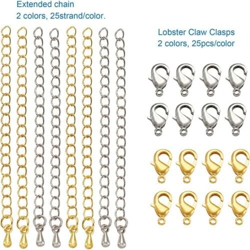 Brass Lobster Claw Clasps & End with Extender Chains & Drop Charms Connector jewelry making Link Accessories F70