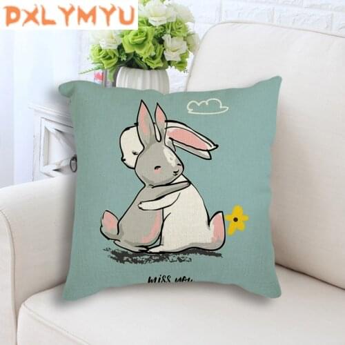 Linen Sofa Cushion Cover Rabbit Family Animal Print Throw Pillow Case Decorative Pillow Cover Xmas Decoration Pillowcase 45x45cm
