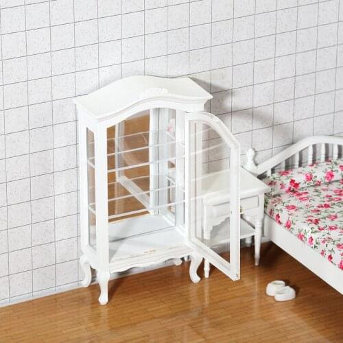 1/12 Scale Wooden Doll House Cabinet Model With Mirror Mini Modern Furniture Decoration Accessories Ornaments
