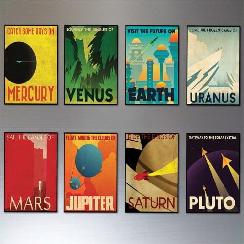Mid-20th Century Space Travel Vintage Retro Poster Print Vision Series HD Print Wall Art Painting Living Room Home Decoration