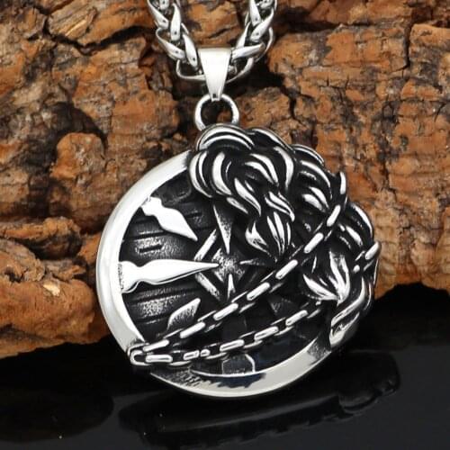 Men stainless steel Nordic viking Shield Compass Talisman Pendant necklace with viking gift bag