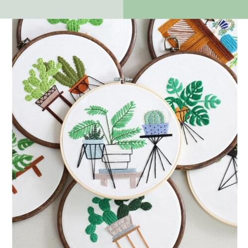 DIY Embroidery with Hoop Succulents Plant Cactus Needlework Cross stitch Sewing Kit For Beginner Nordic Baby Room Decor