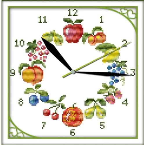 Twelve kind of fruit cross stitch kit 14ct 11ct count print canvas wall clock stitches embroidery DIY handmade needlework plus