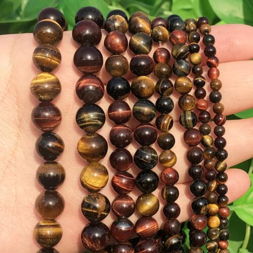 Natural Multicolor Tiger Eye Stone Round Loose Beads For Women Lucky Men Jewelry Making Diy Bracelets 15'' Strands 4/6/8/10/12mm