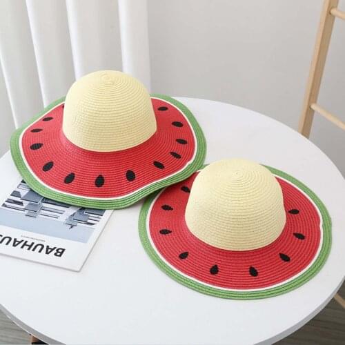 New Summer Kids Straw Sun Hat Boys Girls Watermelon Pattern Sunshade Beach Hat Outdoor Travel Foldable Fisherman Caps 2021 #YJ