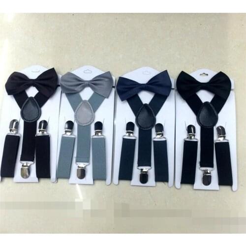 Soild Color Children Belt Bowtie Set Baby Boys Girls Suspenders Clip-on Y-Back Braces Bow Tie Elastic Kids Adjustable Suit Brace