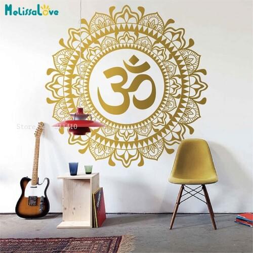 Om Mandala Flower Wall Decal Meditation Vinyl Indian Home Decor Yoga Om Namaste Office Studio Decor Boho Art Murals YT4956