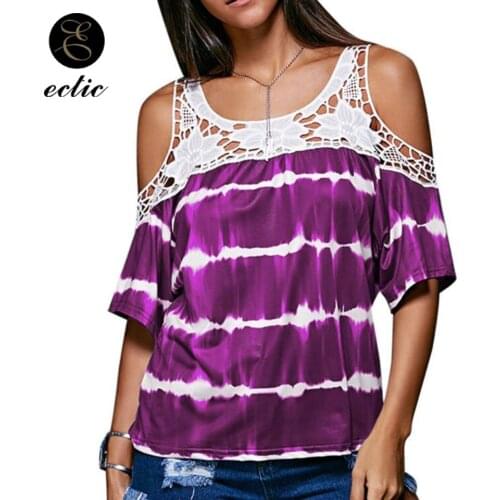 Tie Dye Debardeur Vetement Femme 2021 Bluz Crochet Dames Lace T Shirt Women Aesthetic Clothes Off Shoulder Kawaii Tshirt Pastel