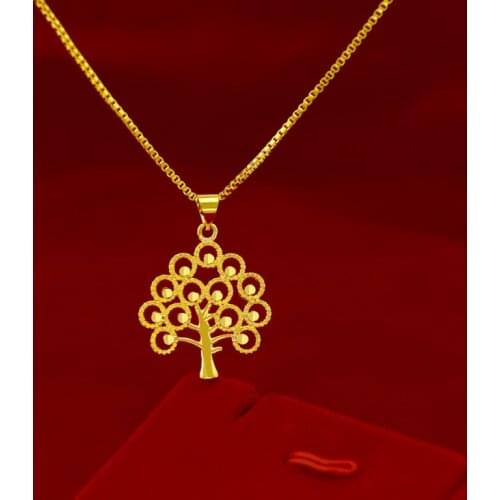 Pure Yellow Gold Color Necklaces for Women Money Tree Pendant & Necklace Collier Choker Wedding Bridal Jewelry Accessory Bijoux