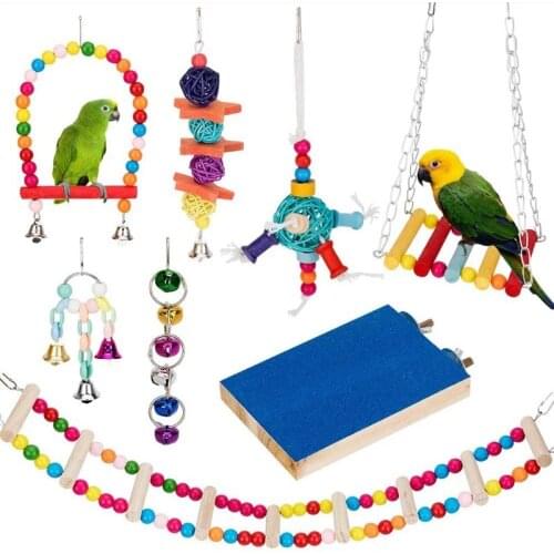 Practical Bird Parrot Toys Swing Chewing Hanging Cage Toys Hammock Bell Swing Ladder Perch for Parakeets Cockatiels Small Birds